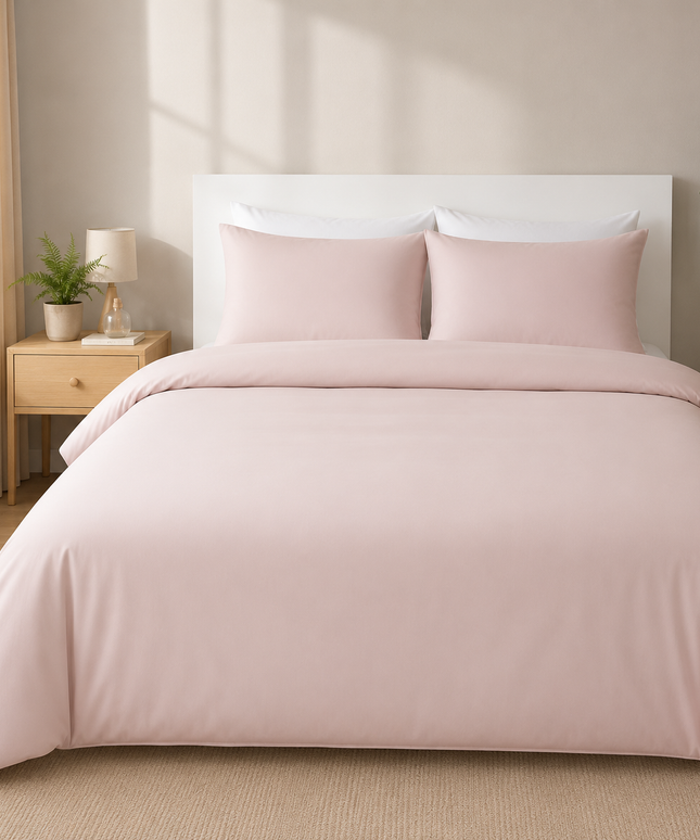 Solid Color Double Bedding Set with Fitted Sheet