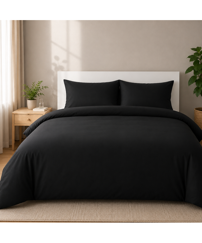 Solid Color Elastic Fitted Double Bedding Set – Duvet Cover 200×220 cm & Fitted Sheet 160×200 cm