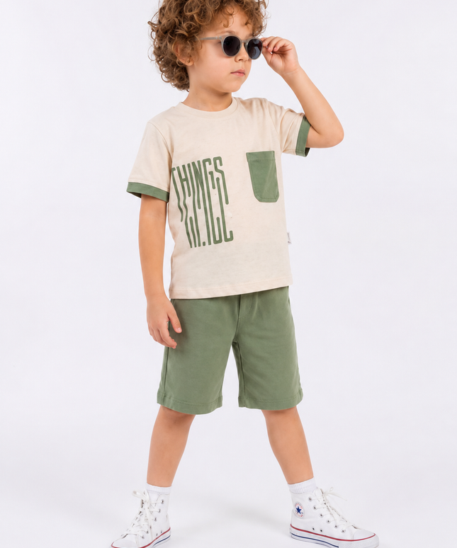 2-Piece Boys Set - "Things Wild" Pocket Tee & Shorts