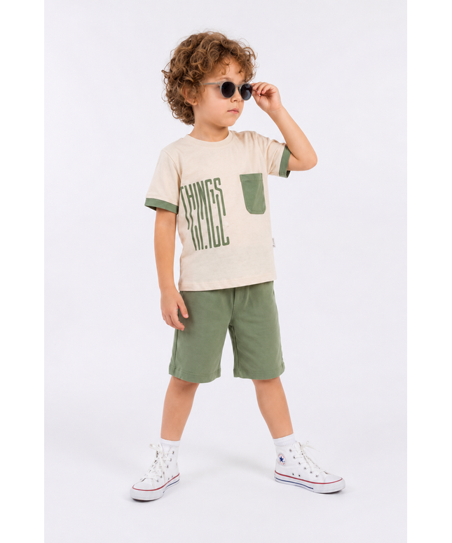 2-Piece Boys Set - "Things Wild" Pocket Tee & Shorts