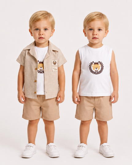 3-Piece Baby Boy Set - "Wild Free" Shirt, Tee & Shorts