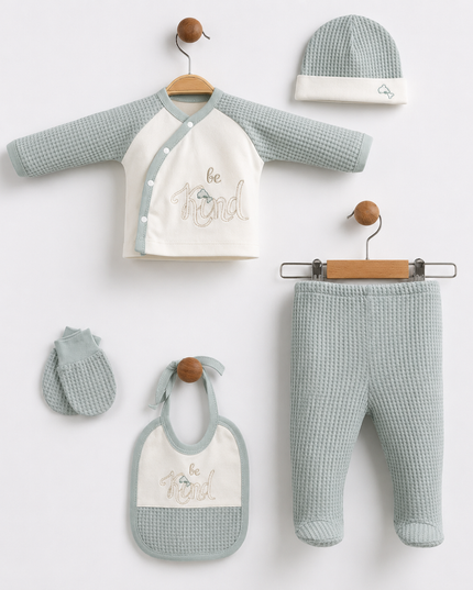 5-Piece Newborn Set - "Be Kind" Waffle Knit