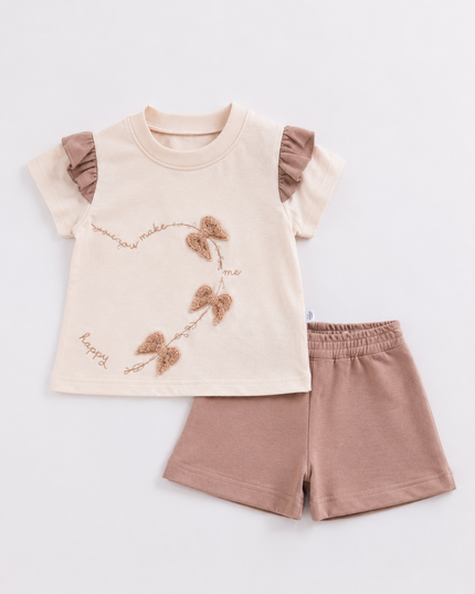 2-Piece Girls Set - Palm Tree Ruffle Tee & Shorts