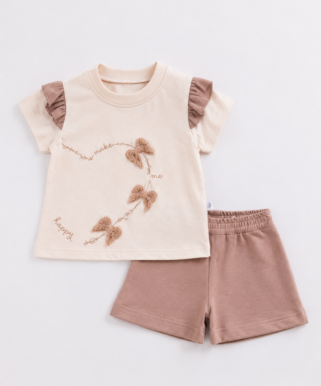 2-Piece Girls Set - Palm Tree Ruffle Tee & Shorts