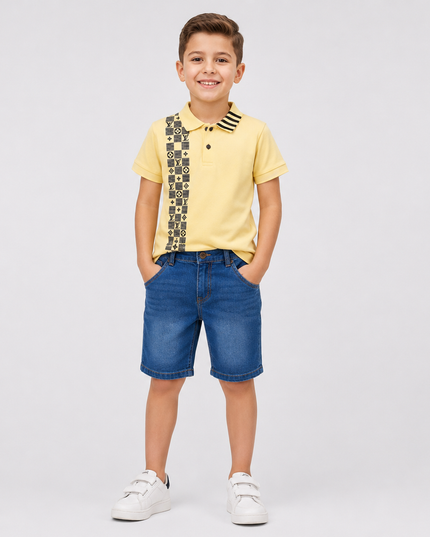 2-Piece Boys Set - Polo Tee & Denim Shorts