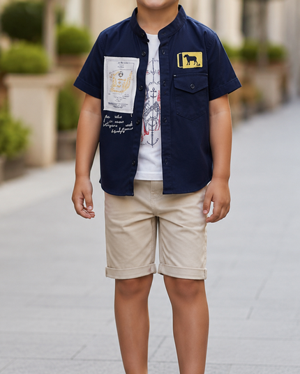 3-Piece Boys Set - Compass Shirt, Tee & Shorts