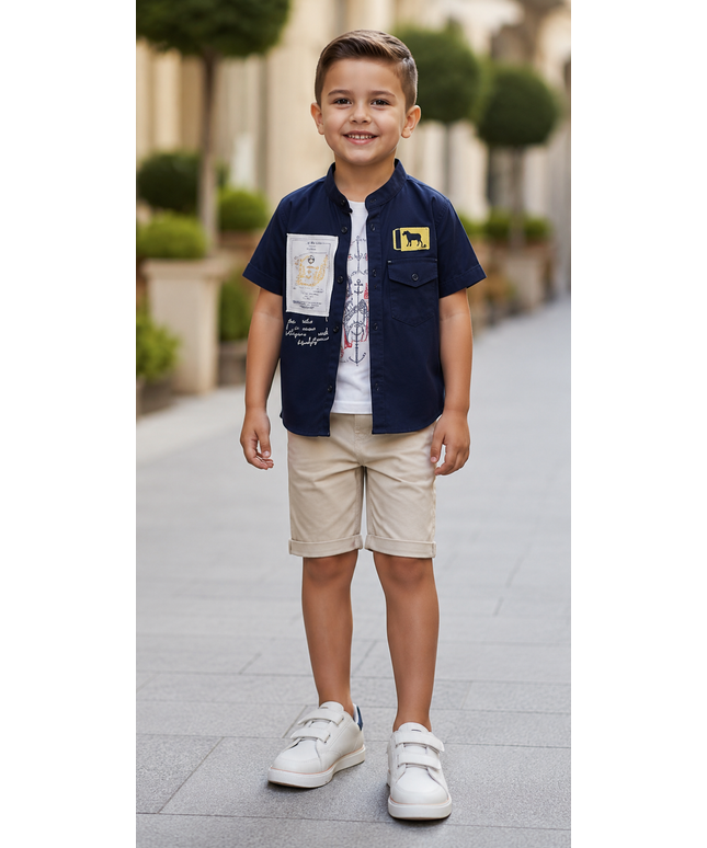 3-Piece Boys Set - Compass Shirt, Tee & Shorts
