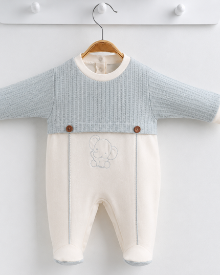 Baby Elephant Romper - Waffle Knit Two-Tone