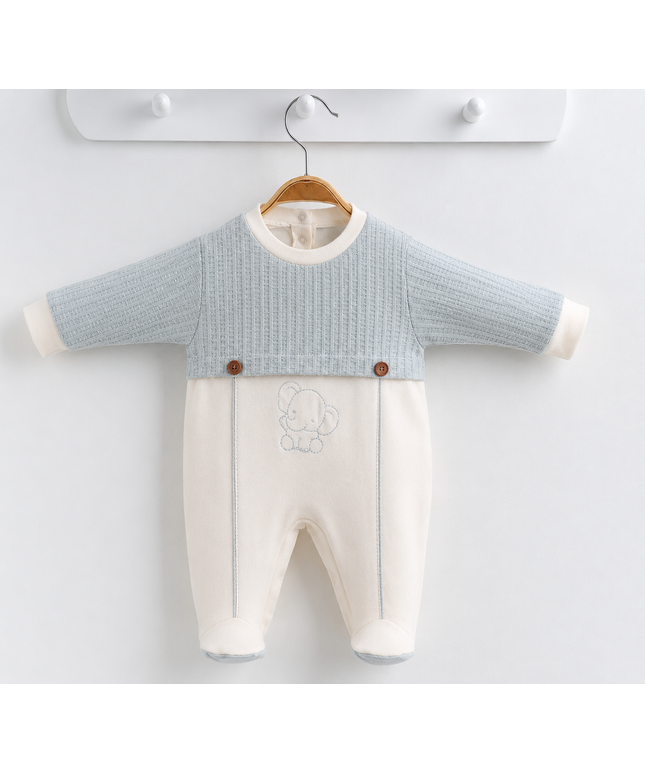 Baby Elephant Romper - Waffle Knit Two-Tone