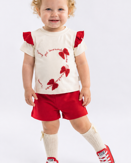 2-Piece Girls Set - Palm Tree Ruffle Tee & Shorts