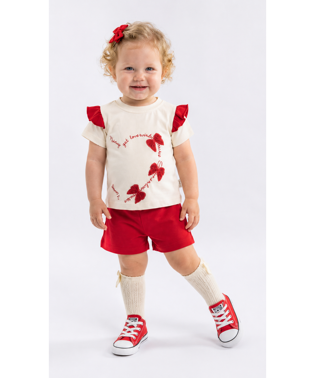 2-Piece Girls Set - Palm Tree Ruffle Tee & Shorts