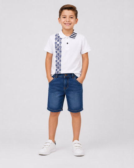 2-Piece Boys Set - Polo Tee & Denim Shorts