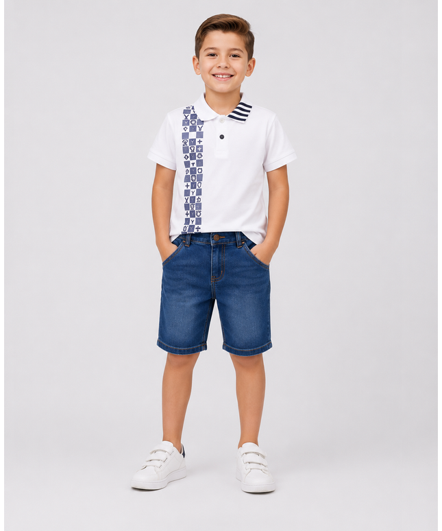2-Piece Boys Set - Polo Tee & Denim Shorts