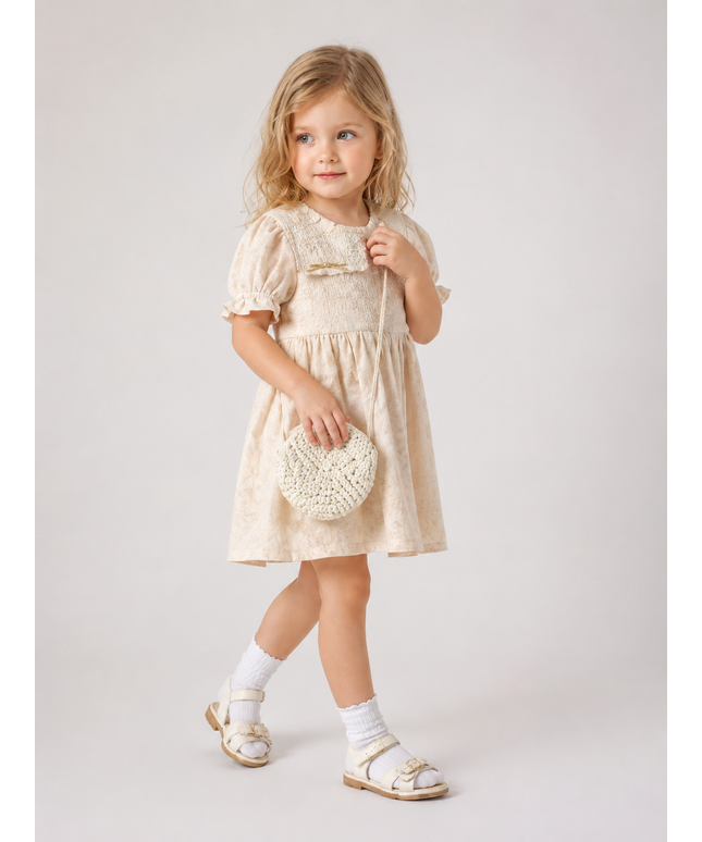 Girls Floral Ruffle Sleeve Dress with Crochet Bag Set