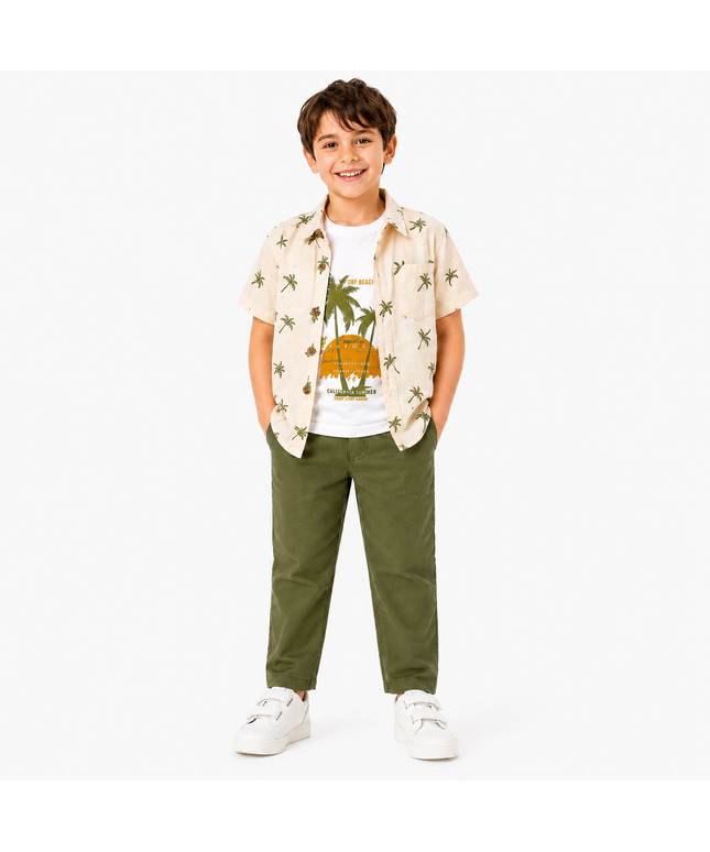 Boys 3-Piece Summer Set — Palm Tree Shirt, Graphic Tee & Pants