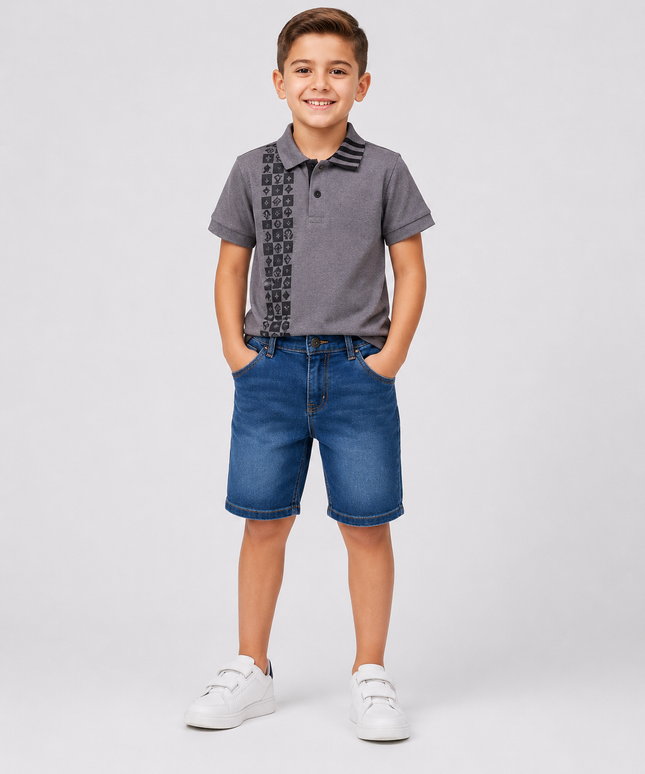 2-Piece Boys Set - Polo Tee & Denim Shorts