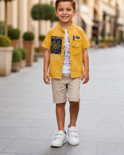 3-Piece Boys Set - Compass Shirt, Tee & Shorts