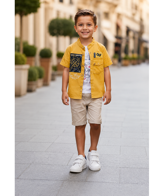 3-Piece Boys Set - Compass Shirt, Tee & Shorts