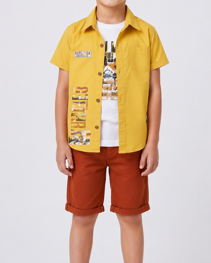 3-Piece Boys Set - "Explorer" Shirt, Tee & Shorts