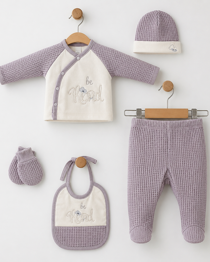5-Piece Newborn Set - "Be Kind" Waffle Knit