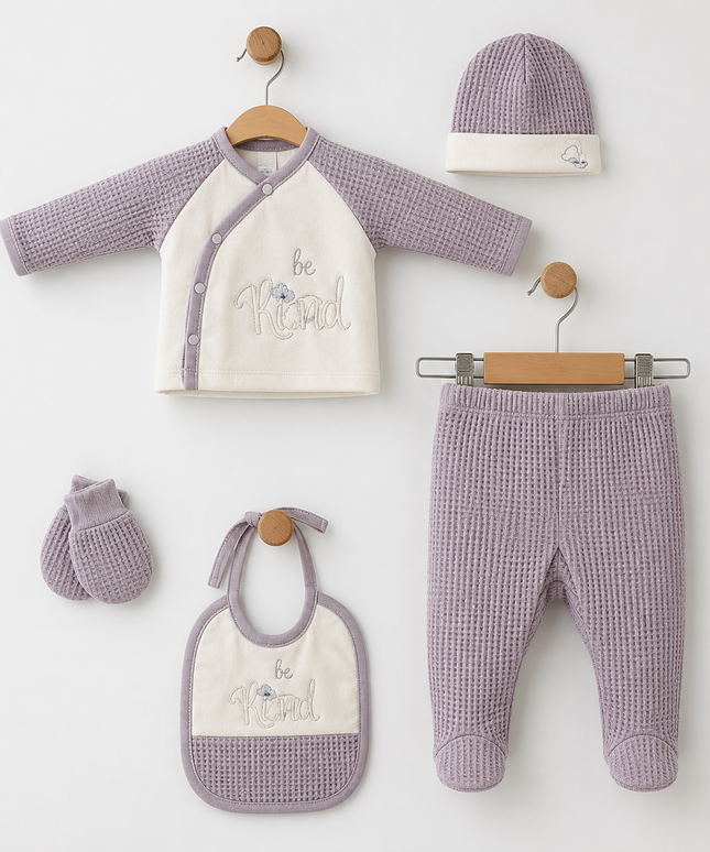 5-Piece Newborn Set - "Be Kind" Waffle Knit