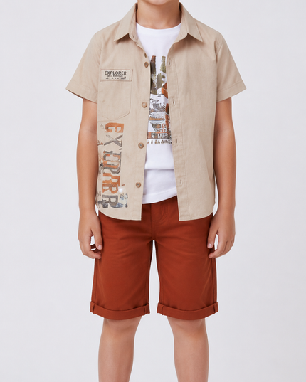 3-Piece Boys Set - "Explorer" Shirt, Tee & Shorts