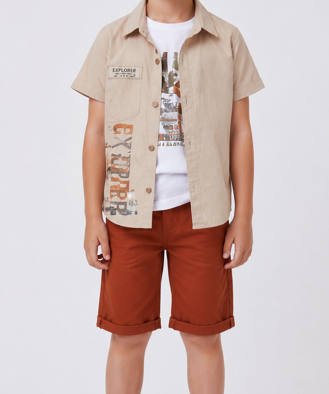 3-Piece Boys Set - "Explorer" Shirt, Tee & Shorts
