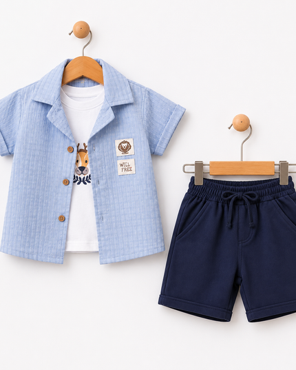 3-Piece Baby Boy Set - "Wild Free" Shirt, Tee & Shorts