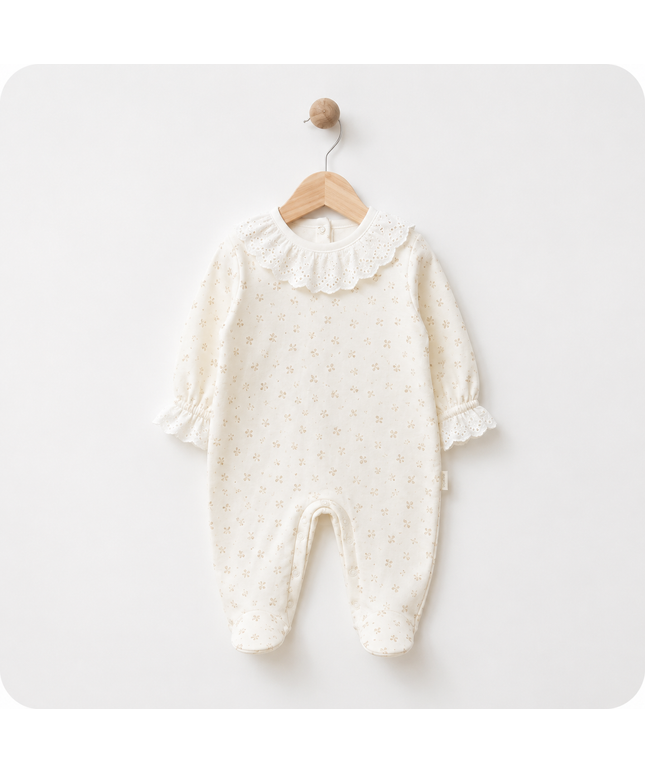Baby Girl Floral Romper - Lace Collar Cream