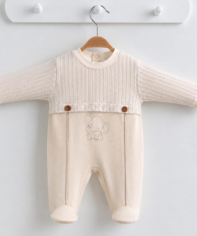 Baby Elephant Romper - Waffle Knit Two-Tone