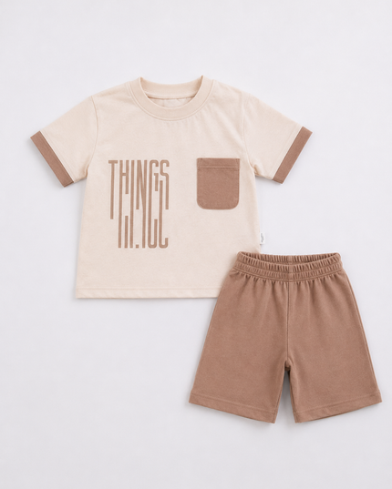 2-Piece Boys Set - "Things Wild" Pocket Tee & Shorts