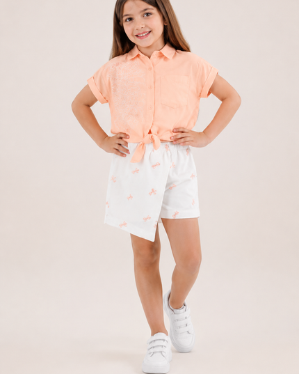 Girls 2-Piece Set | Floral Button-Up Shirt & Printed Shorts