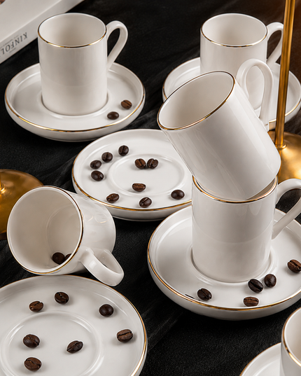 12-Piece Gold-Rim Coffee Cup Set for 6 Persons