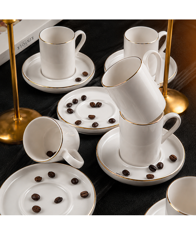 12-Piece Gold-Rim Coffee Cup Set for 6 Persons
